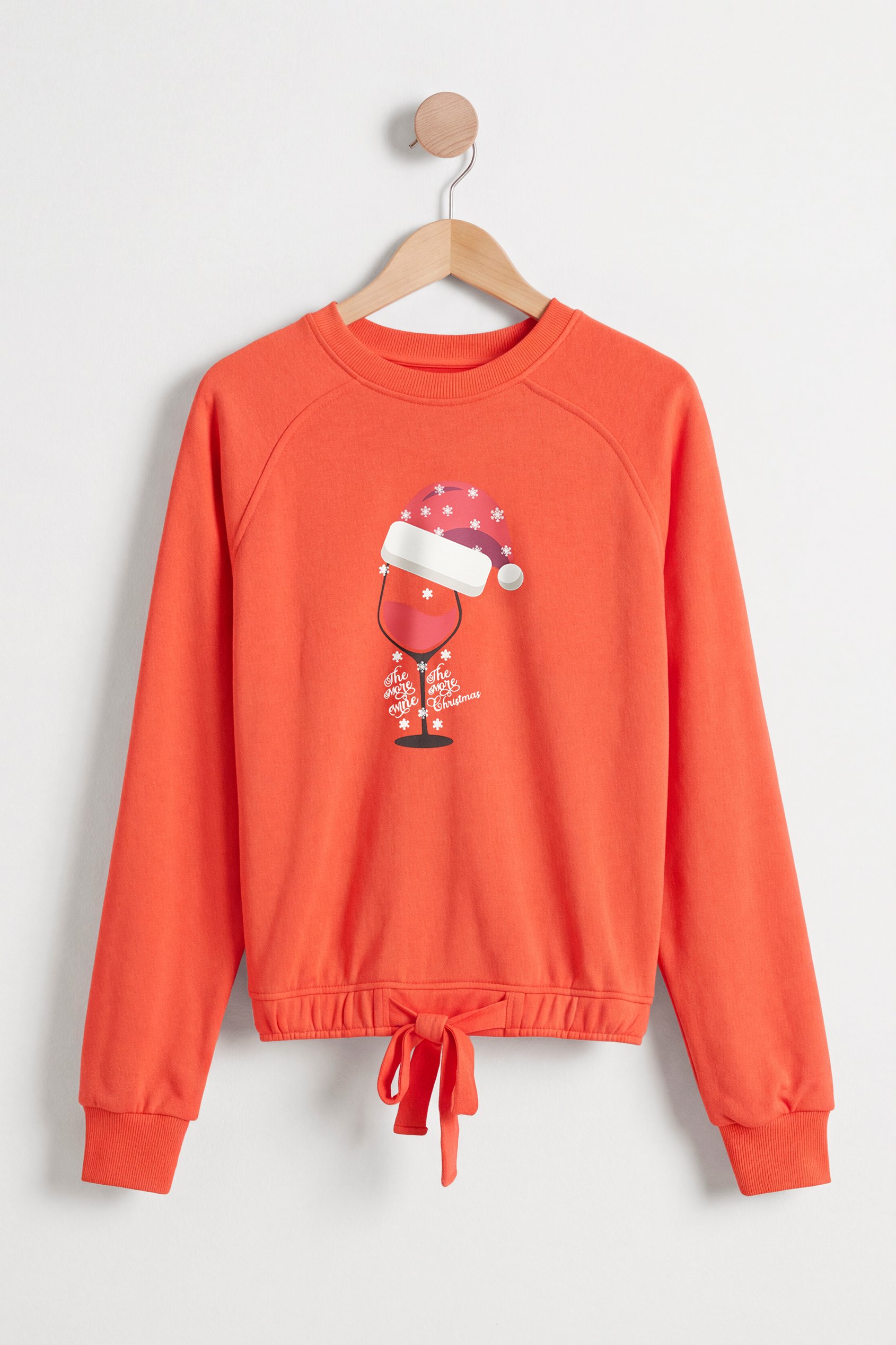 Enorsia Women's Orange Christmas Sweatshirt With Tie-Hem Long Sleeves - Uk 8