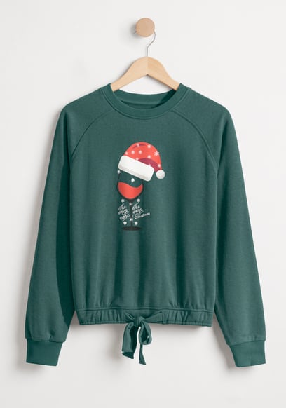 Christmas Sweatshirt with Tie-Hem Long Sleeves