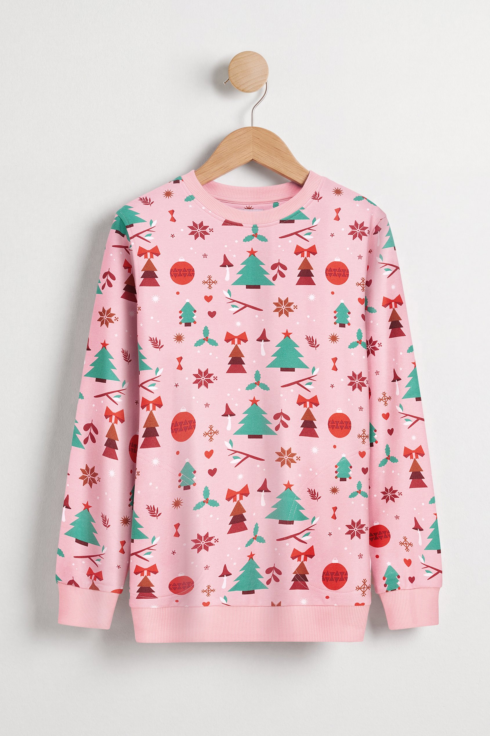 Enorsia Women's Pink Christmas Crew-Neck Sweatshirt - Uk 16
