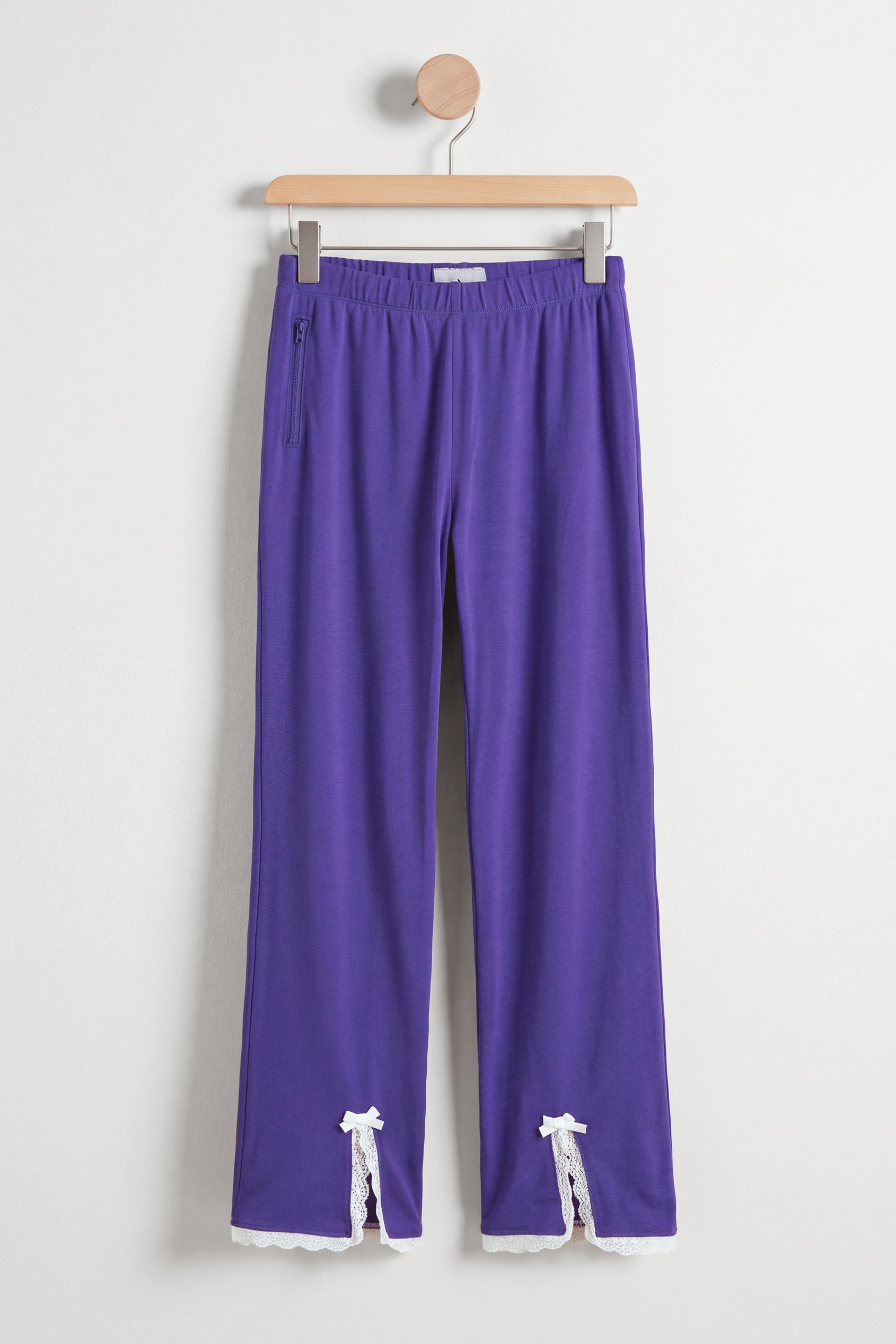 Enorsia Women's Purple Lace-Hem Christmas Slim-Fit Trousers - Uk 18
