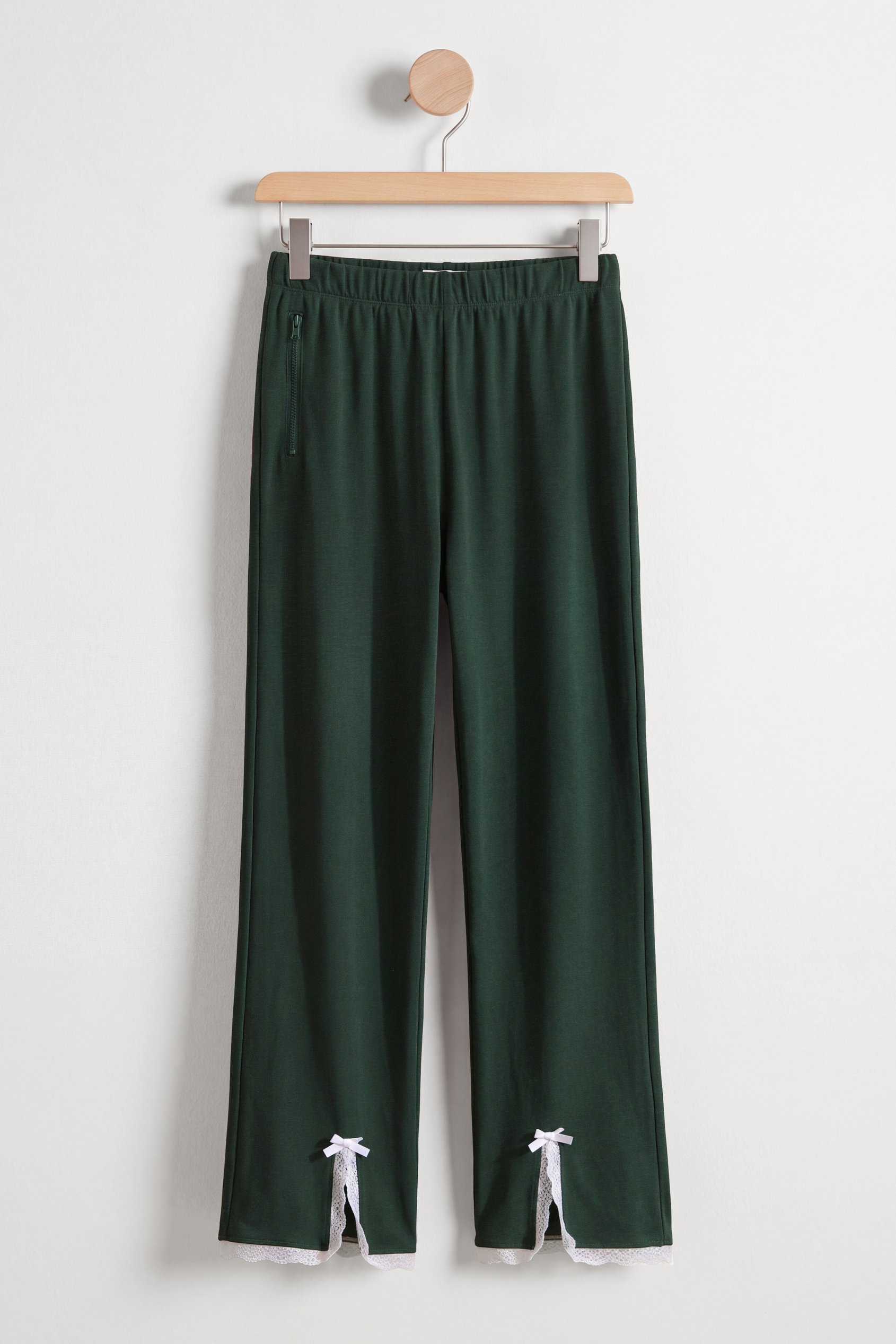 Enorsia Women's Green Lace-Hem Christmas Slim-Fit Trousers - Uk 18