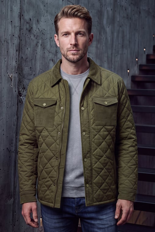 Men's Olive Green Diamond Quilted Padded Jacket