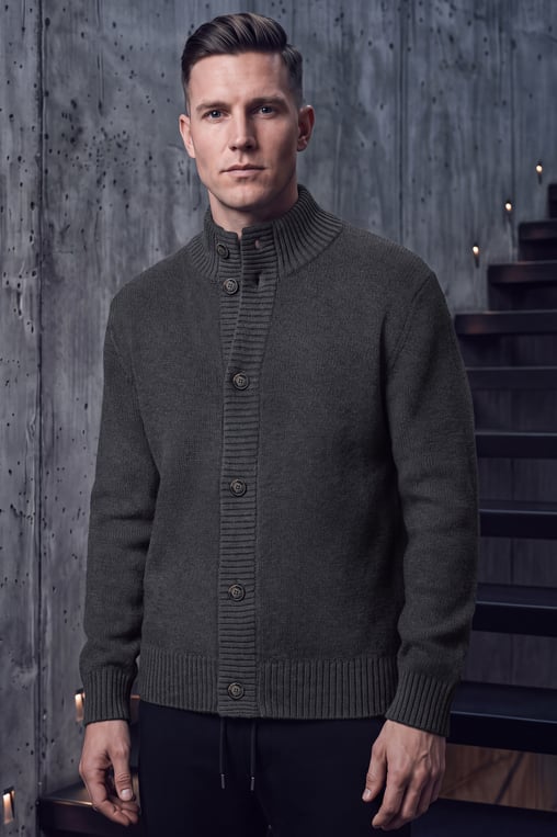 Men's Knitted Funnel Neck Cardigan