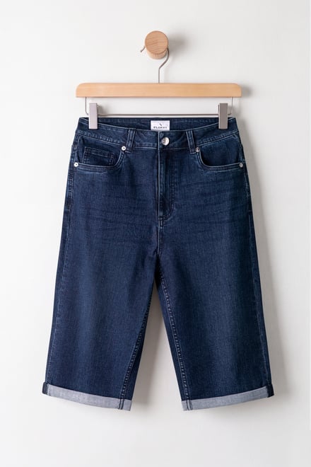 Women's Turn Up Knee Length Denim Shorts
