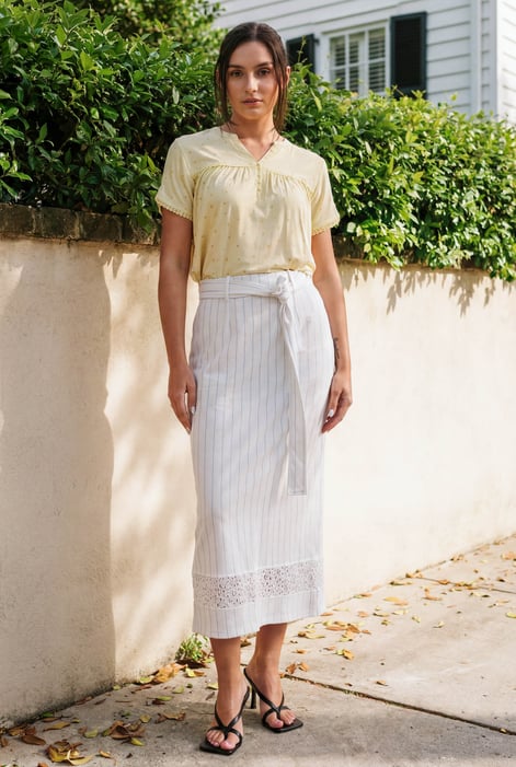 White Basic Lace Details Striped Jersey Skirt