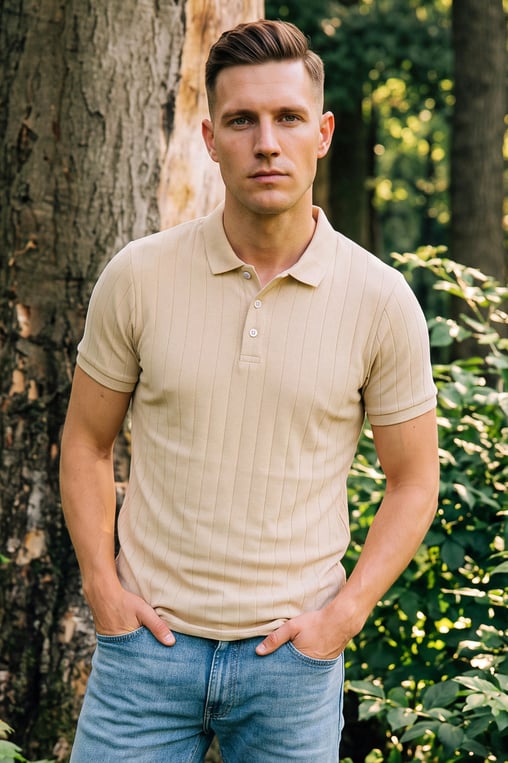 Cream Enorsia Muscle Ribbed Polo Shirt (MS3422214)