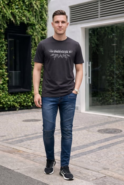 Men's Black Regular Fit Unbroken Print T-Shirts