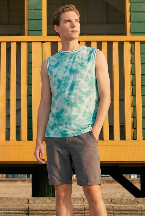 Light Blue Tie-Dye Printed Cotton Vest