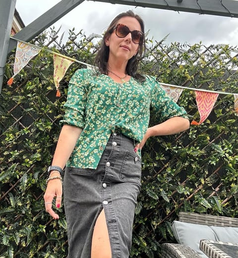 Womens Green Floral Print Button Front Blouse