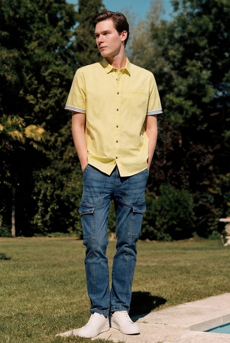 Men’s Lime Green Linen Blend Short Sleeve Shirt