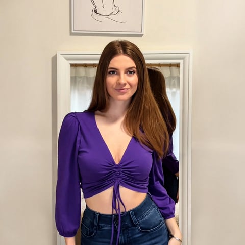 Womens Purple Ruched Long Sleeve Crop Top