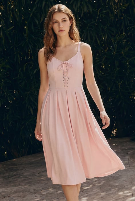 Tie Front Pink Jersey Midi Dress