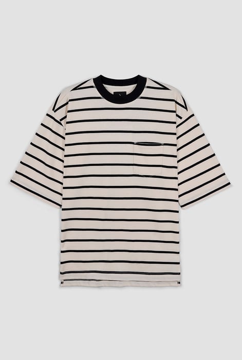 Men's Cream Striped Regular Fit T-Shirt