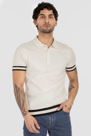 Men's White Premium Polo Shirt With Stripe Rib