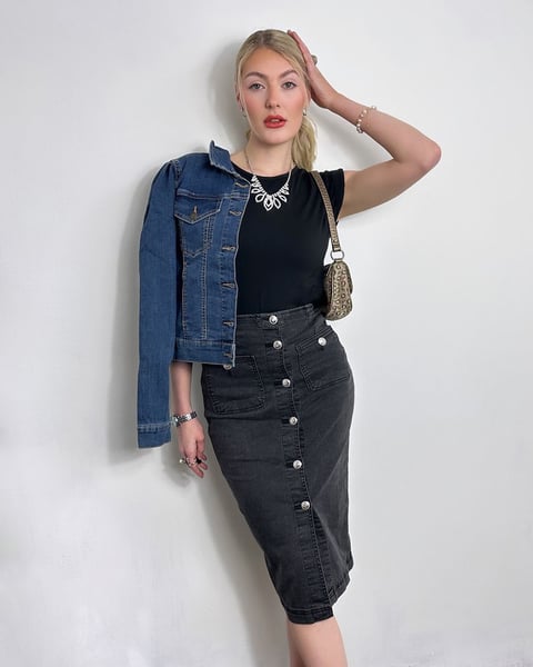 Mid Blue Puff Sleeve Denim Mid Wash Jacket