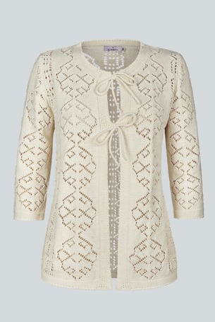 ECRU Crochet Front Tie Knit Cardigan