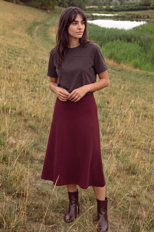 Red Classic flare Pull-On Jersey Skirt (WS4272947)