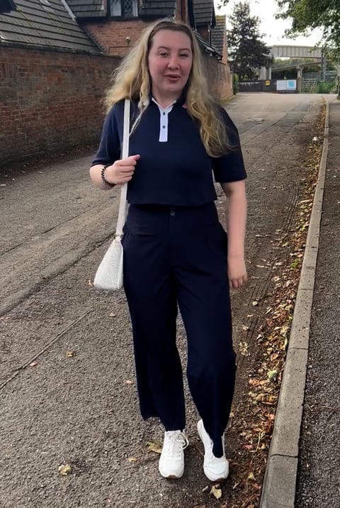 Navy Twin Tipped Collar Cropped Polo Shirt