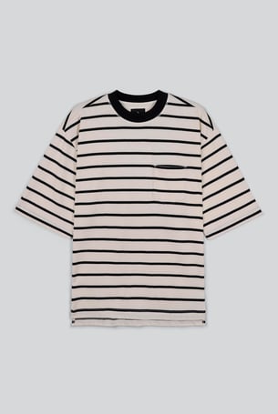 Men's Cream Striped Regular Fit T-Shirt