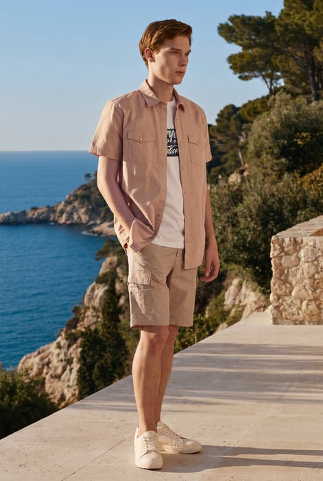 Brown Stretch Ripstop Short Sleeve Utility Shirt