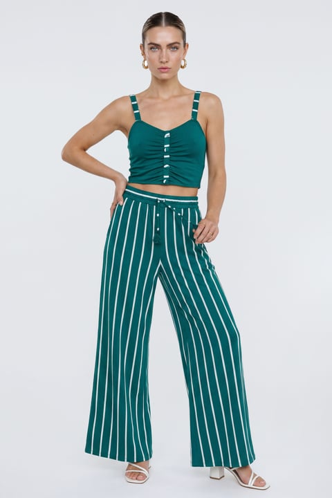 Green Striped Flare pant with Strappy Top Set