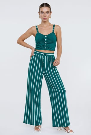 Green Striped Flare Pant with Strappy Top Set