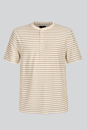 Cream Loose Fit Stripe Print Henley T-Shirt